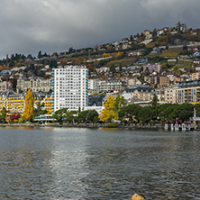 Panoramic view to Montreux and Lake Geneva, canton of Vaud, Switzerland