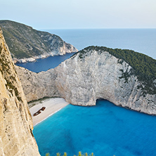 Blue waters of Navagio Shipwreck beach, Zakynthos, Greece