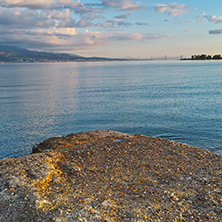 Sunset landscape over The cable bridge between Rio and Antirrio view from Nafpactos, Patra, Western Greece