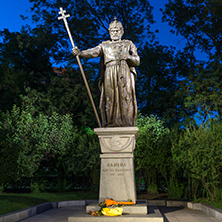 Night photo of Monument of bulgarian Tsar Samuel, Sofia, Bulgaria