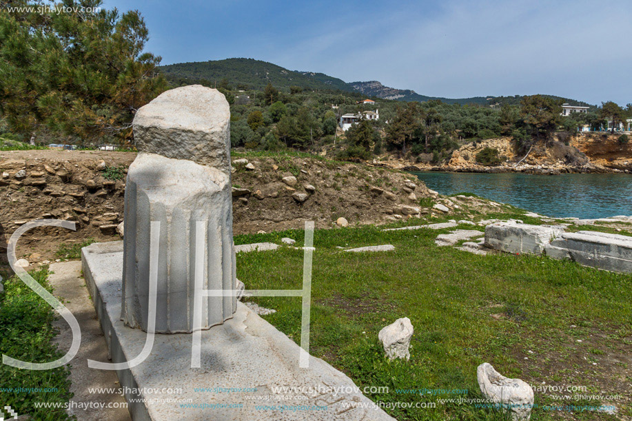 Ancient Column in Archaeological site of Aliki, Thassos island,  East Macedonia and Thrace, Greece
