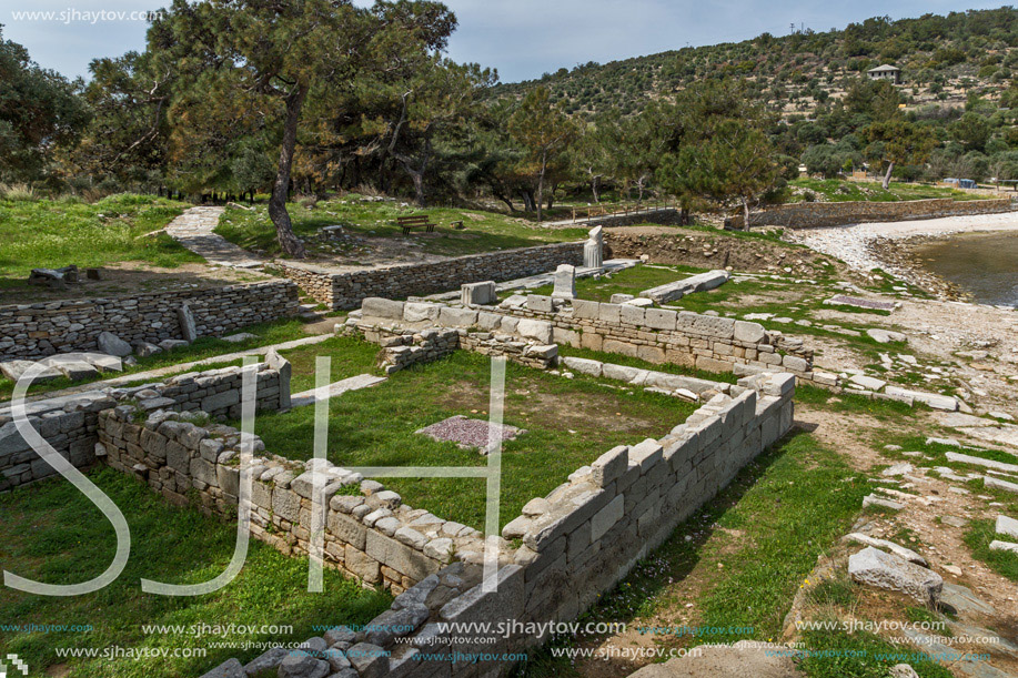 Panoramic view to Ruins in Archaeological site of Aliki, Thassos island,  East Macedonia and Thrace, Greece