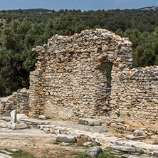 Panorama to Ruins of ancient church in Archaeological site of Aliki, Thassos island,  East Macedonia and Thrace, Greece