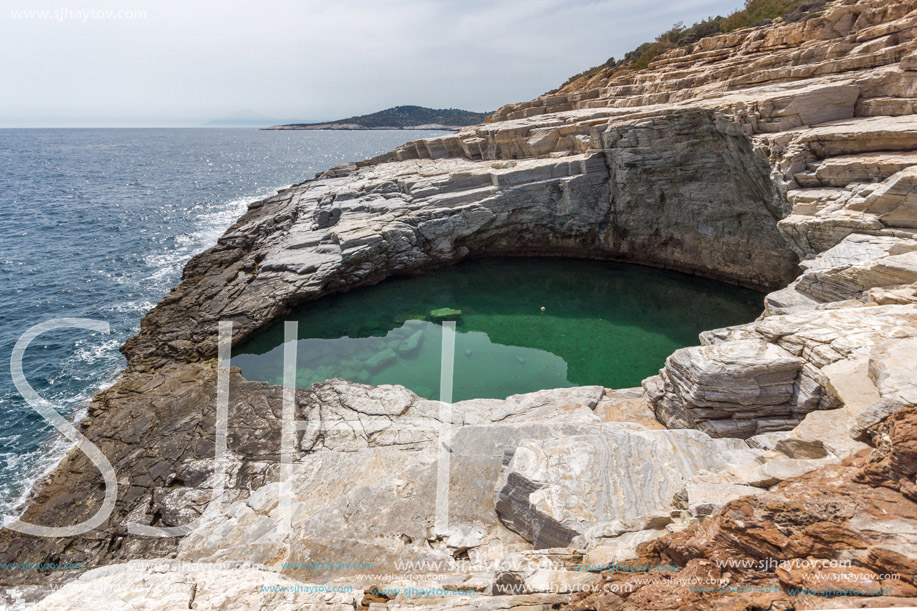 Panoramic view to Giola Natural Pool in Thassos island, East Macedonia and Thrace, Greece