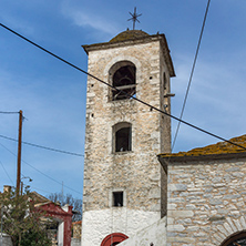 Bell Tower of Orthodox church with stone roof in village of Theologos,Thassos island, East Macedonia and Thrace, Greece