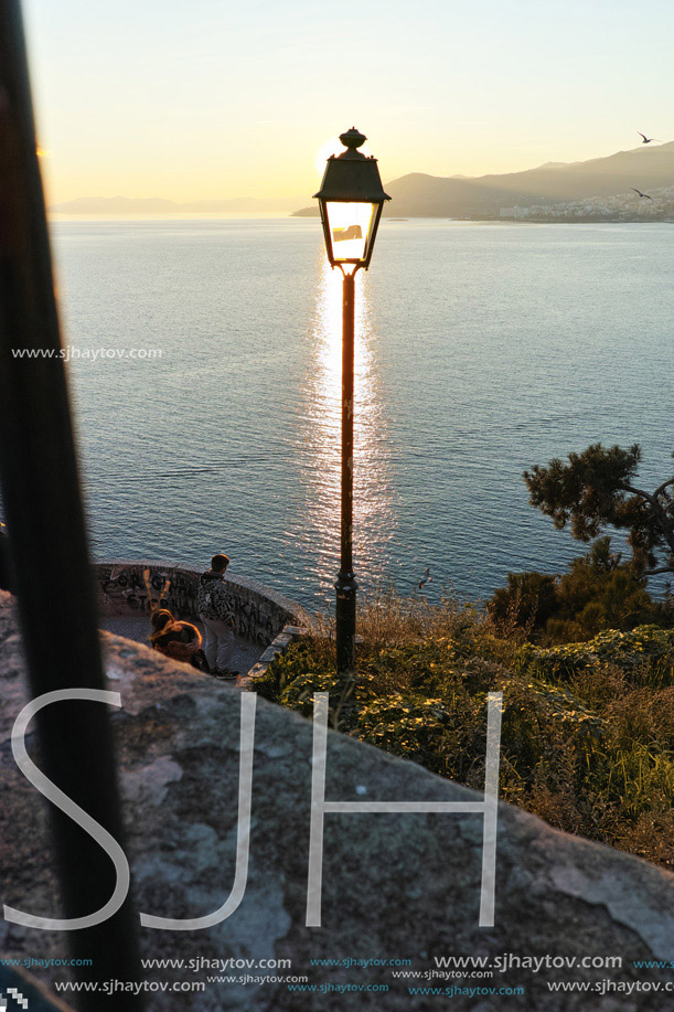 The last rays of the sun in Kavala, East Macedonia and Thrace, Greece