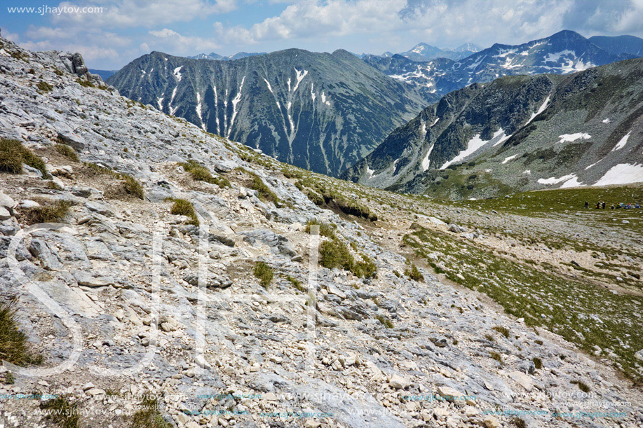 Amazing panorama to northen Pirin mountain from Vihren peak, Bulgaria