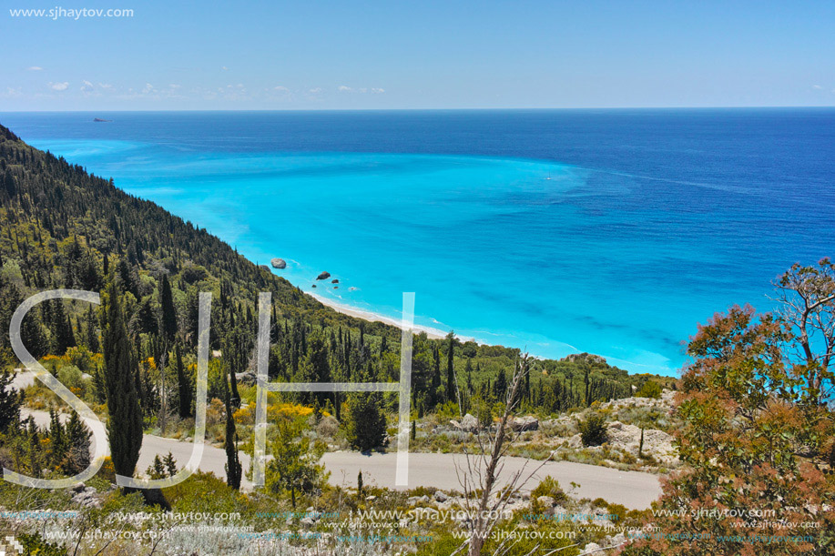 Amazing Panoramic Seascape with blue waters at Lefkada, Ionian Islands, Greece
