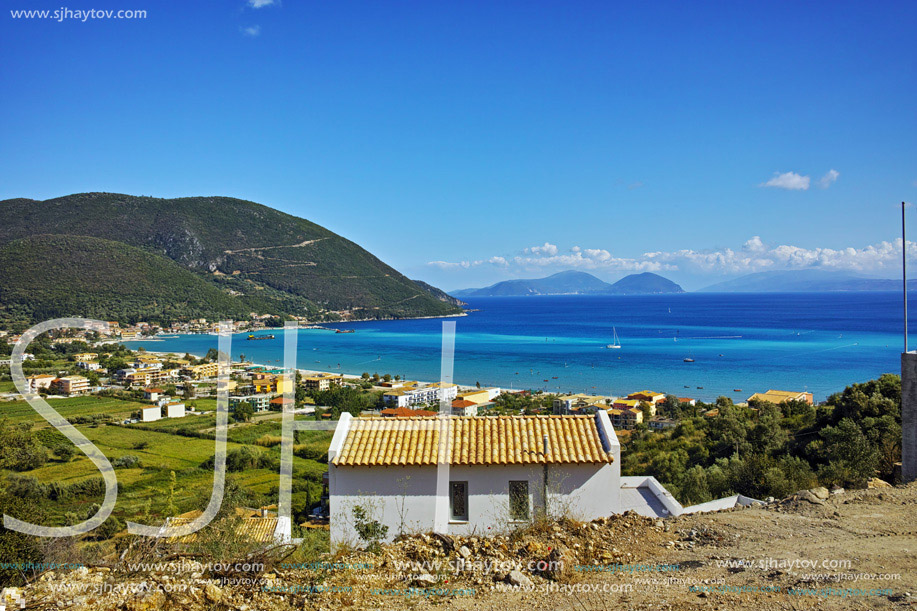Amazing landscape of Vasiliki village and Ithaka and Kefalonia,  Ionian Islands, Greece