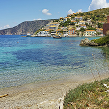 Panorama of Assos village and beautiful sea bay, Kefalonia, Ionian islands, Greece