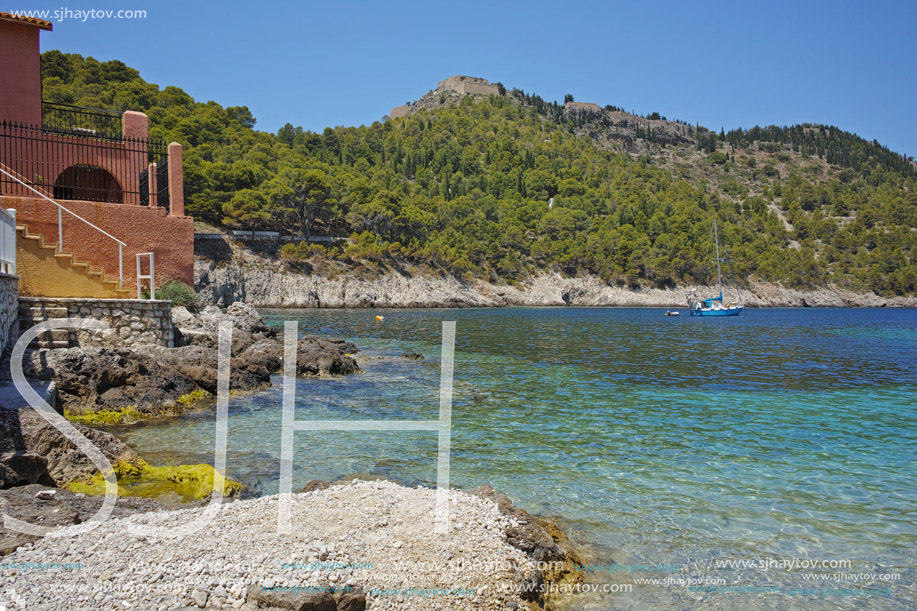Bay of Assos village and beautiful sea bay, Kefalonia, Ionian islands, Greece