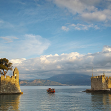 Amazing sunset of the port of Nafpaktos town, Western Greece