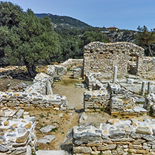 Columns in Ruins of ancient church in Archaeological site of Aliki, Thassos island,  East Macedonia and Thrace, Greece