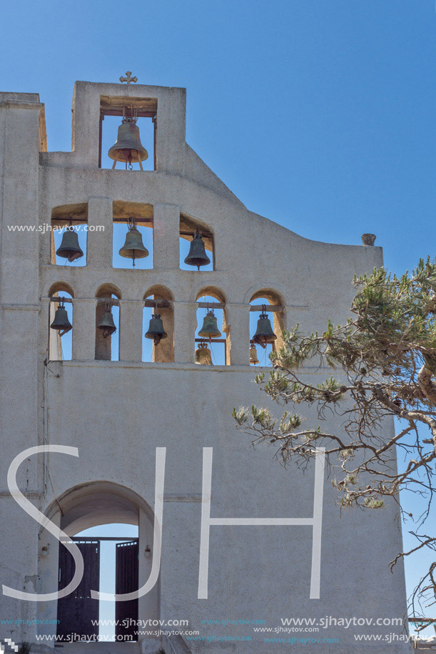 Entrance of Monastery Prophet Elias,  Santorini island, Thira, Cyclades, Greece