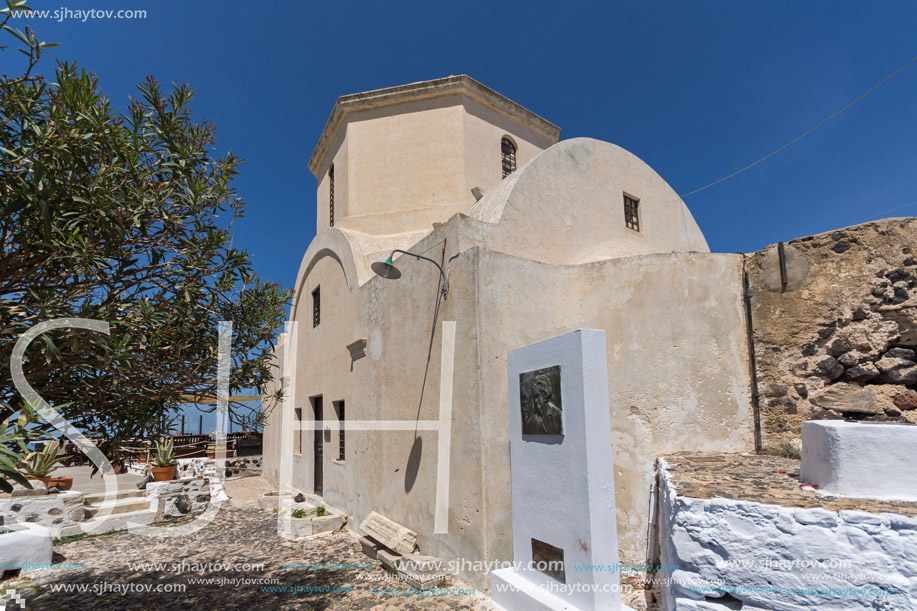 Old Church in the castle of Pyrgos Kallistis, Santorini island, Thira, Cyclades, Greece