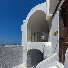 white house In the castle of Pyrgos Kallistis, Santorini island, Thira, Cyclades, Greece