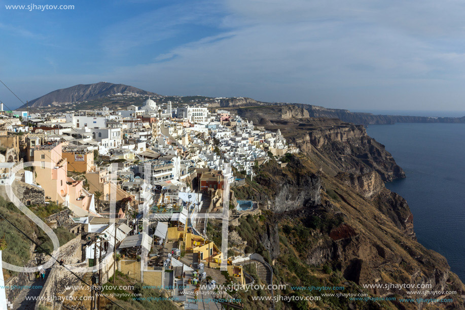 bell tower of orthodox church in town of Firostefani, Santorini island, Thira, Cyclades, Greece