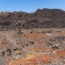 Panoramic view of volcano in Nea Kameni island near Santorini, Cyclades, Greece