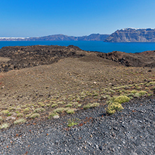 Panorama of volcano in Nea Kameni island near Santorini, Cyclades, Greece