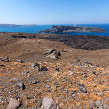 Amazing panorama of volcano in Nea Kameni island near Santorini, Cyclades, Greece