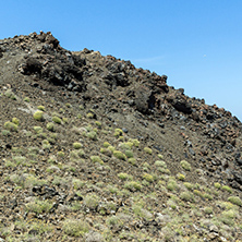 View of Palea Kameni island from volcano in Nea Kameni near Santorini, Cyclades, Greece