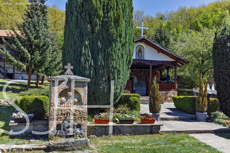 Fountain and church in Temski monastery St. George, Pirot Region, Republic of Serbia