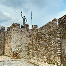 The port of Nafpaktos town and monument over Castle wall, Western Greece