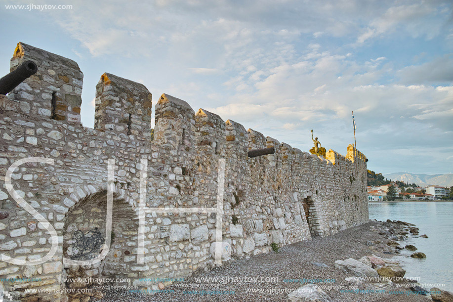 Castle wall at the port of Nafpaktos town, Western Greece
