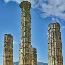 Cloudscape with The Temple of Apollo in Ancient Greek archaeological site of Delphi,Central Greece
