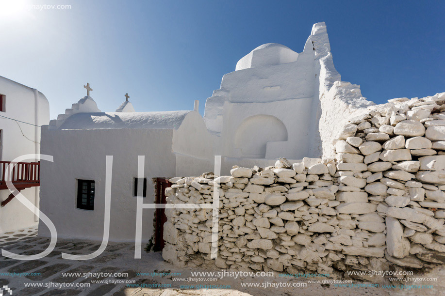 White orthodox church in Mykonos, Cyclades Islands, Greece