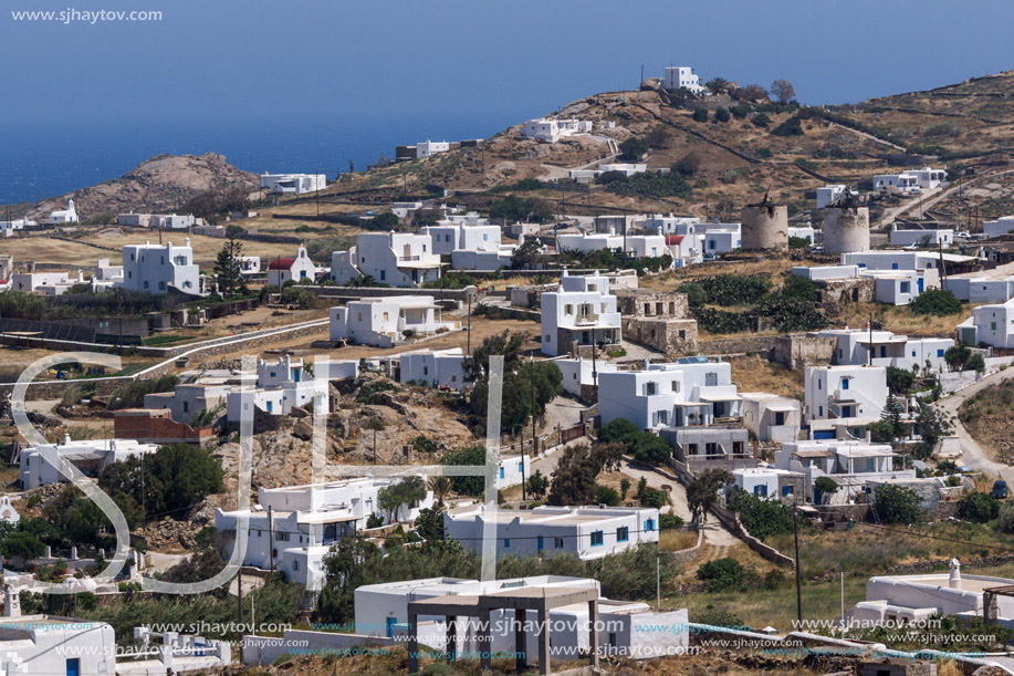 Panorama of Town of Ano Mera, island of Mykonos, Cyclades, Greece