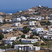 Panorama of Town of Ano Mera, island of Mykonos, Cyclades, Greece