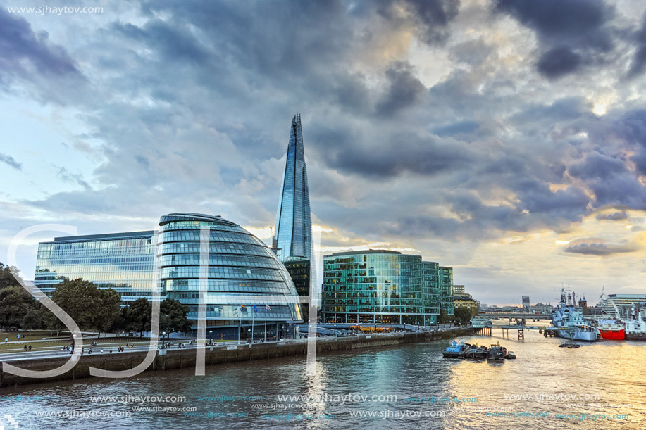 Amazing sunset over London City Hall, England, Great Britain