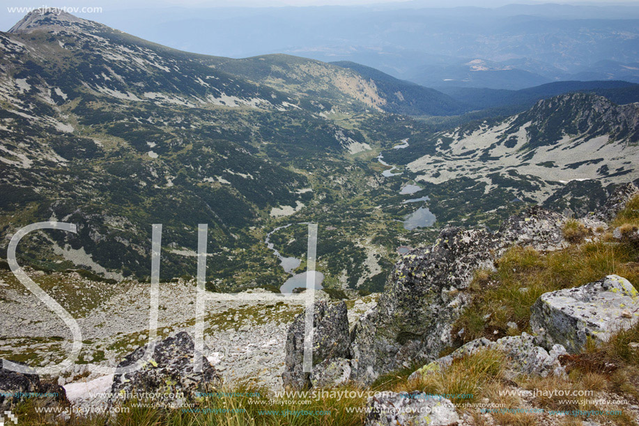 Panoramic view of Samodivski Lakes from Dzhangal Peak, Pirin Mountain, Bulgaria