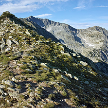 Panoramic view of Kamenitsa peak from Kralev Dvor Peak, Pirin Mountain, Bulgaria