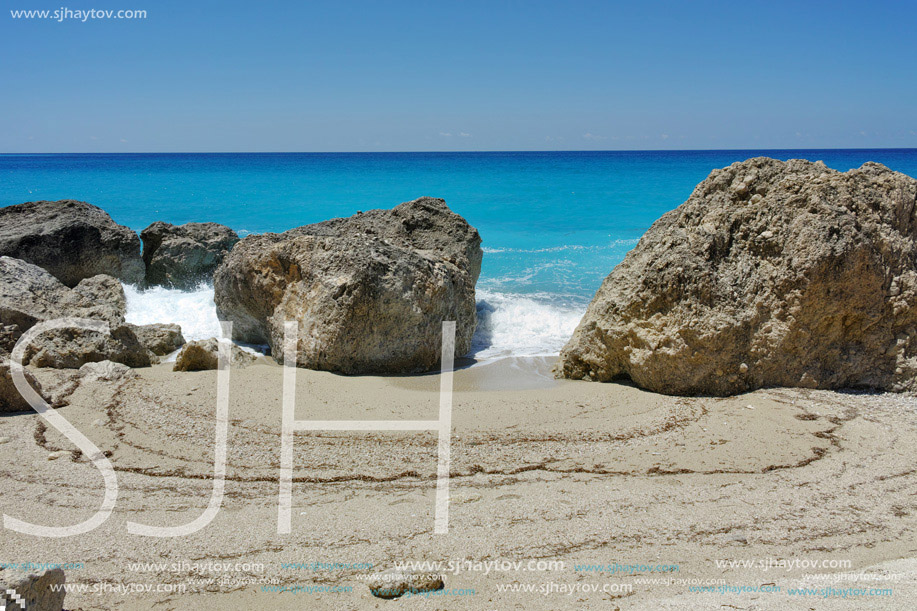 Blue Waters of Megali Petra Beach, Lefkada, Ionian Islands, Greece