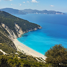 Amazing panorama of Myrtos Beach, Kefalonia, Ionian Islands, Greece