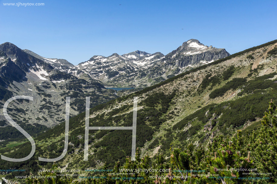 Panoramic view of Popovo lake, Dzhangal and Kamenitsa peaks in Pirin Mountain, Bulgaria