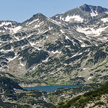 Panoramic view of Popovo lake and Kamenitsa peak in Pirin Mountain, Bulgaria