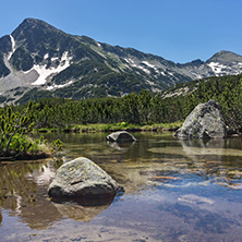 Amazing panorama of Sivrya peak and Banski lakes, Pirin Mountain, Bulgaria
