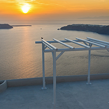 Amazing Sunset landscape in town of imerovigli, Santorini island, Thira, Cyclades, Greece