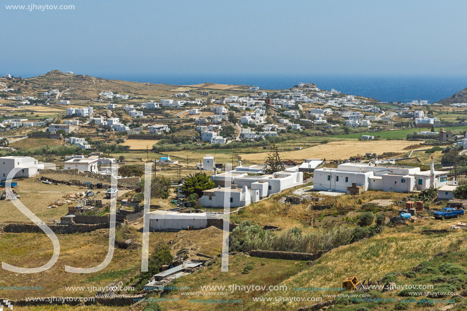 Panorama of Town of Ano Mera, island of Mykonos, Cyclades, Greece