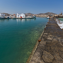 Amazing Panorama of Venetian fortress and port in Naoussa town, Paros island, Cyclades, Greece