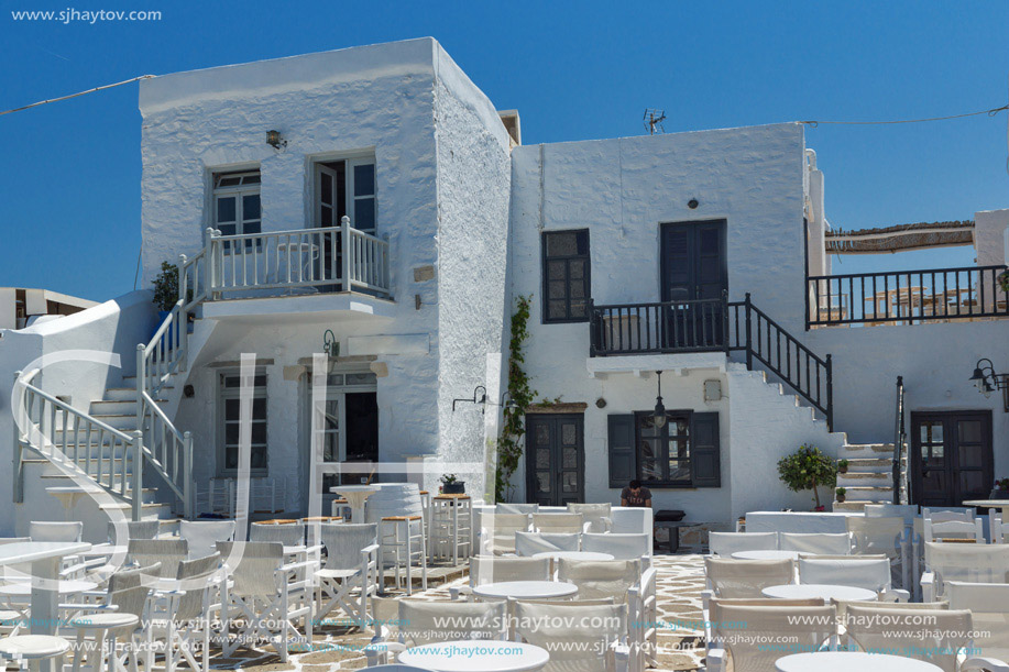 Old white house in Naoussa town, Paros island, Cyclades, Greece