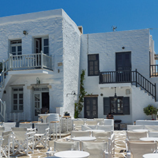 Old white house in Naoussa town, Paros island, Cyclades, Greece