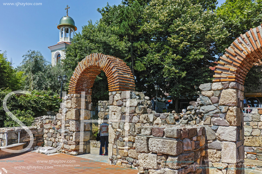 Ancient ruins and Saint George church in Sozopol Town, Burgas Region, Bulgaria