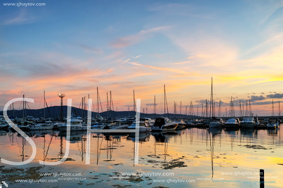 Sunset panorama on port of Sozopol, Burgas Region, Bulgaria
