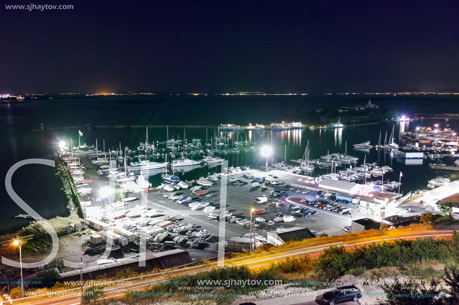 Night Panorama of the port of Sozopol, Burgas Region, Bulgaria