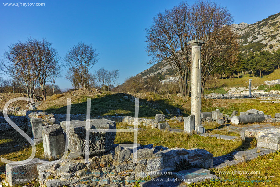 Columns in the archeological area of ancient Philippi, Eastern Macedonia and Thrace, Greece