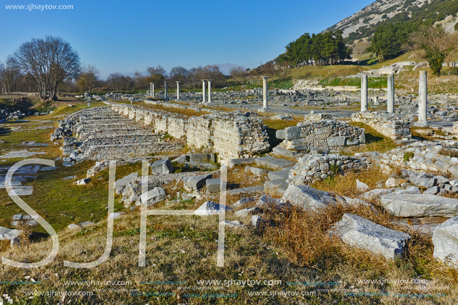 Columns in the archeological area of ancient Philippi, Eastern Macedonia and Thrace, Greece